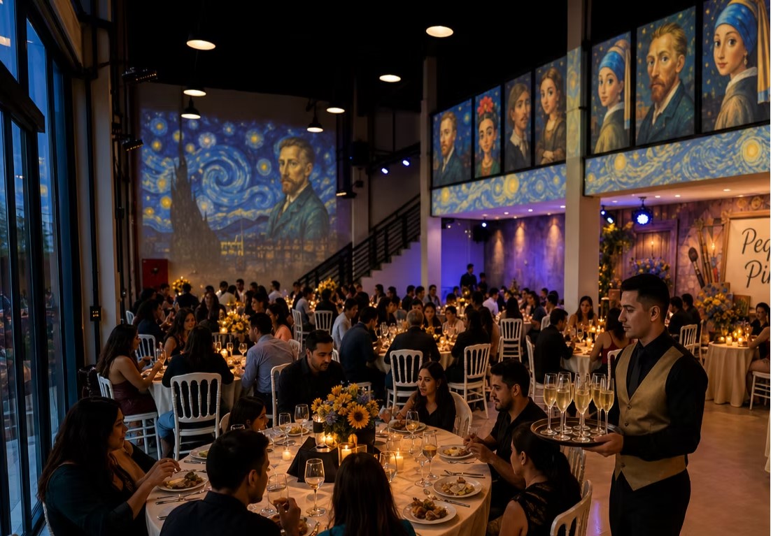 Jantar imersivo com projeções de Van Gogh nas paredes da Amazzing