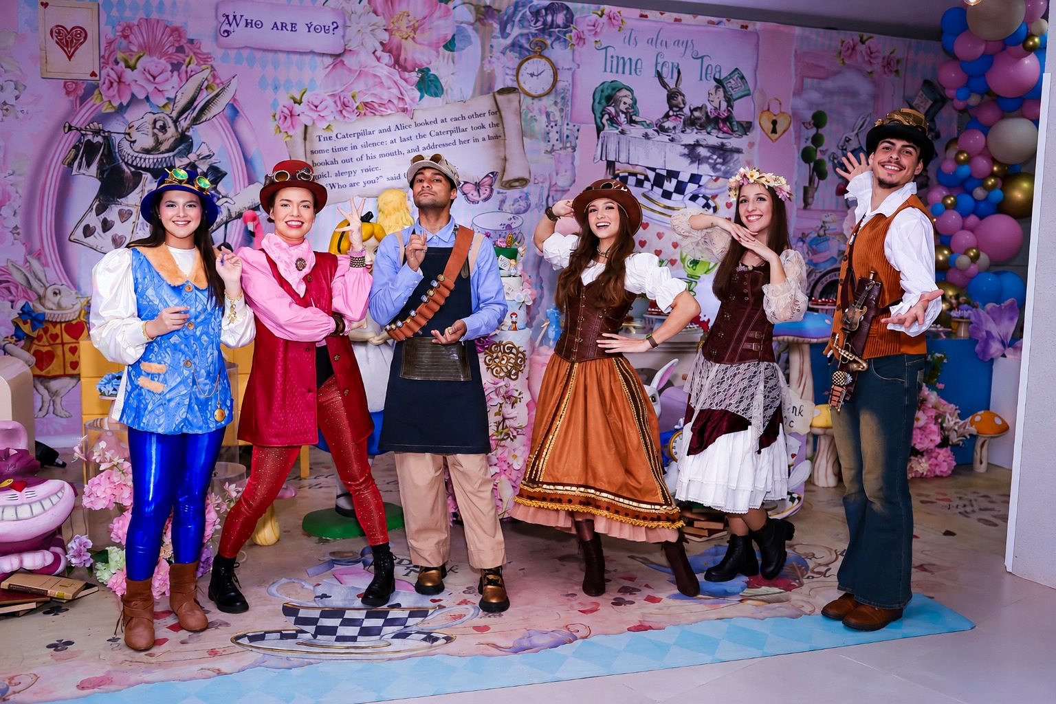 Personagens mágicos da Amazzing em cenário steampunk infantil
